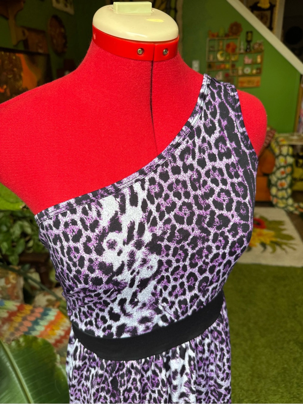Vintage Y2K One-Shoulder Purple Leopard Print Dress